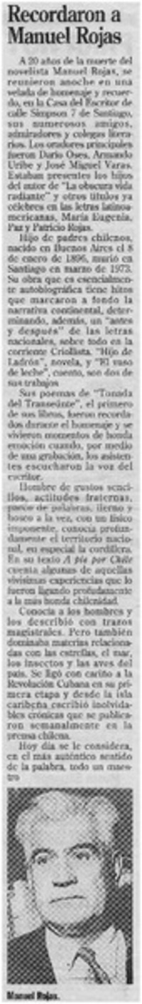 Recordaron a Manuel Rojas.