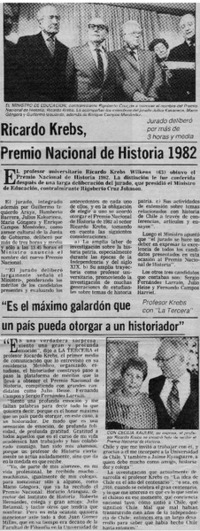 Ricardo Krebs, premio nacional de historia 1982.