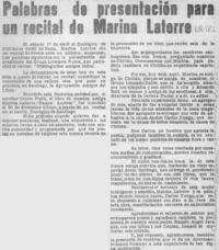 Palabras de presentación para un recital de Marina Latorre.