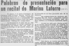 Palabras de presentación para un recital de Marina Latorre.