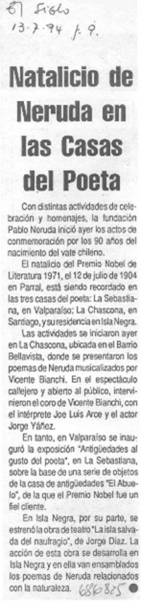 Natalicio de Neruda en las casas del poeta.