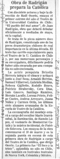 Obra de Radrigán prepara la Católica.