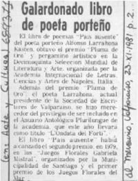 Galardonado libro de poeta porteño.