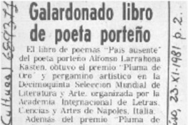 Galardonado libro de poeta porteño.