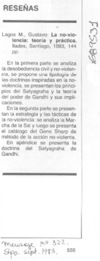 La no-violencia, teoría y práctica.