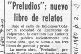 "Preludios" : nuevo libro de relatos.