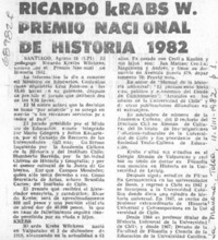 Ricardo Krebs W. premio nacional de historia 1982.
