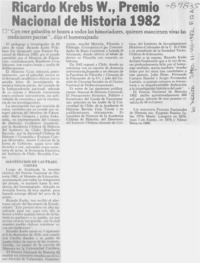 Ricardo Krebs W. Premio Nacional de Historia 1982.