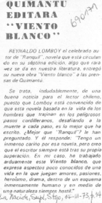 Quimantú editara "Viento blanco".