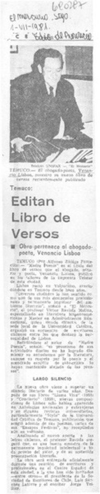 Editan libro de versos.