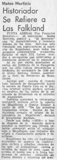 Historiador se refiere a Las Falkland.