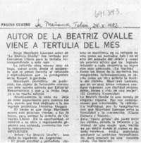 Autor de la Beatriz Ovalle viene a tertulia del mes.
