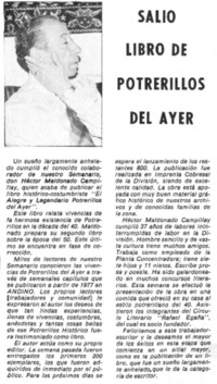 Salió libro de Potrerillos del ayer.