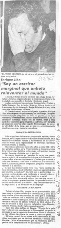 "Soy un escritor marginal que anhela reinventar el mundo".