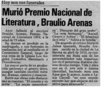 Murió Premio Nacional de Literatura, Braulio Arenas
