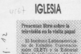Presentan libro sobre la televisión en la visita papal  [artículo].