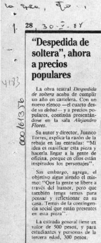 "Despedida de soltera", ahora a precios populares  [artículo].