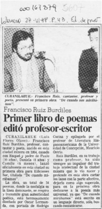 Primer libro de poemas editó profesor-escritor  [artículo] Luis Flores Olave.