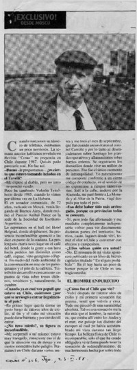 Volodia Teitelboim ex senador comunista, "En la oposición hay un sector que cae en el ilusionismo electoral"  [artículo] André Jouffé.