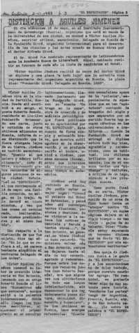 Distinción a Aquiles Jiménez  [artículo].