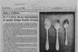 A 111 años de su nacimiento, el poeta Diego Dublé Urrutia  [artículo] Carlos Ruiz Zaldívar.