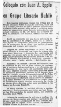 Coloquio con Juan A. Epple en Grupo Literario Ñuble