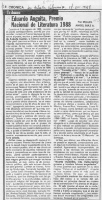 Eduardo Anguita, Premio Nacional de Literatura 1988  [artículo] Miguel Angel Díaz A.