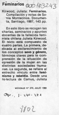 Feminarios  [artículo] Sonia Montecino A.