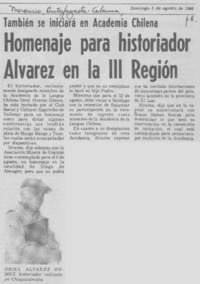 Homenaje para historiador Alvarez en la III Región