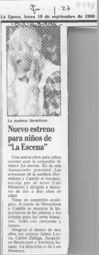 Nuevo estreno para niños de "La Escena"  [artículo].