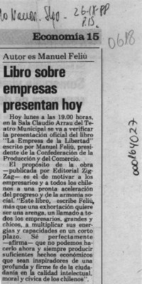 Libro sobre empresas presentan hoy  [artículo].