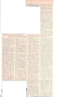 El día que Gabriela Mistral recibió el Premio Nobel