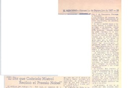 El día que Gabriela Mistral recibió el Premio Nobel