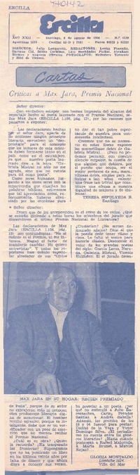 Críticas a Max Jara, Premio Nacional