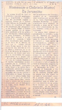 Homenaje a Gabriela Mistral en Jerusalén