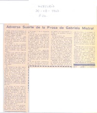Adversa suerte de la prosa de Gabriela Mistral