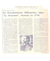 Un descubrimiento bibliográfico sobre "La Araucana", impresa en 1776