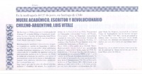 Muere académico, escritor y revolucionario chileno-argentino, Luis Vitale