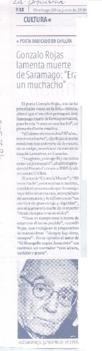Gonzalo Rojas lamenta muerte de Saramago: "Era un muchacho"