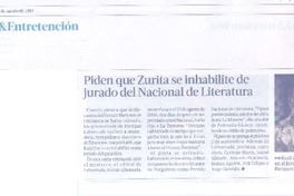 Piden que Zurita se inhabilite de jurado del Nacional de Literatura