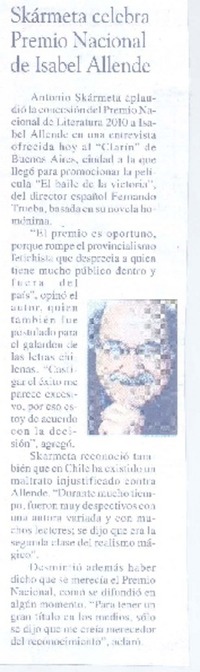 Skármeta celebra Premio Nacional de Isabel Allende