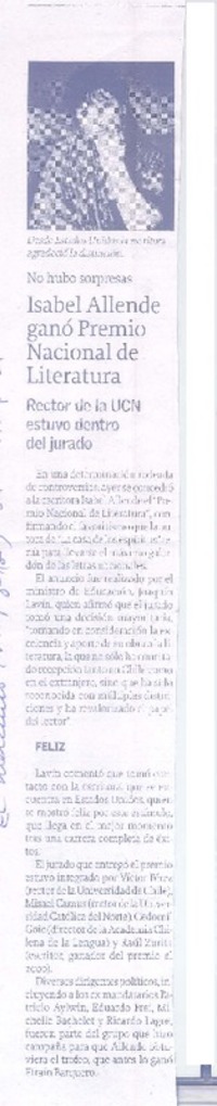 Isabel allende ganó Premio Nacional de Literatura