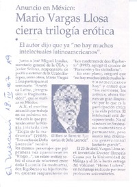 Mario Vargas Llosa cierra trilogía erótica