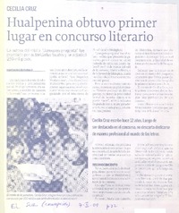 Hualpenina obtuvo primer lugar en concurso literario