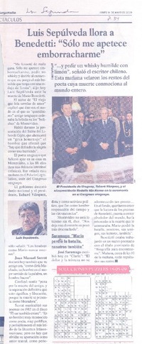 Luis Sepúlveda llora a Benedetti: "Sólo me apetece emborracharme"