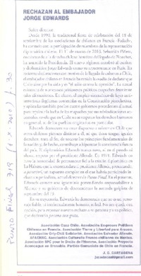 Rechazan al embajador Jorge Edwards