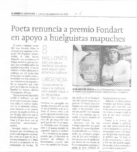 Poeta renuncia a premio Fondart en apoyo a huelguistas mapuches