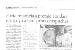 Poeta renuncia a premio Fondart en apoyo a huelguistas mapuches