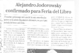Alejandro Jodorowsky confirmado para Feria del Libro