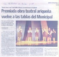 Premiada obra teatral ariqueña vuelve a las tablas del Municipal